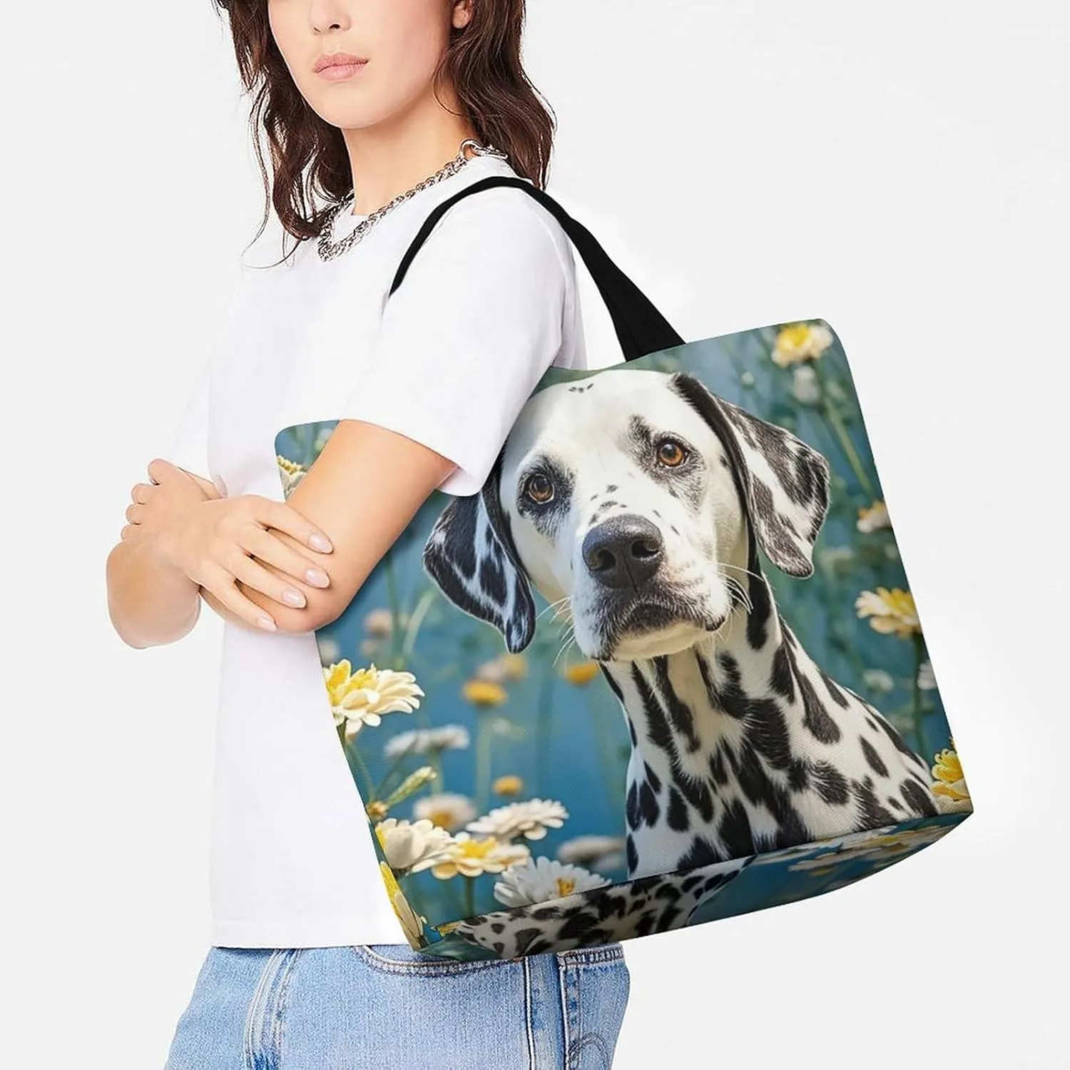 Angel with Blue Wings Tote Bags, Reusable Grocery Bags, Large Shopping Bag, Shoulder Bag for Women