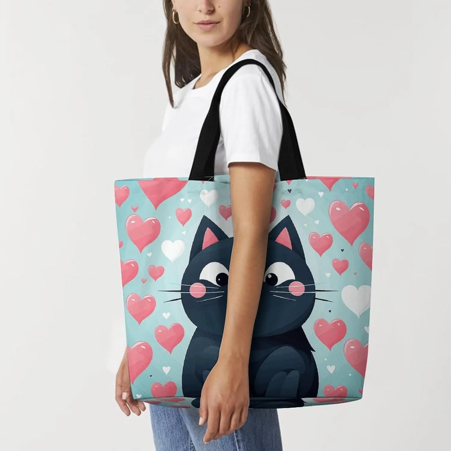 Angel with Blue Wings Tote Bags, Reusable Grocery Bags, Large Shopping Bag, Shoulder Bag for Women