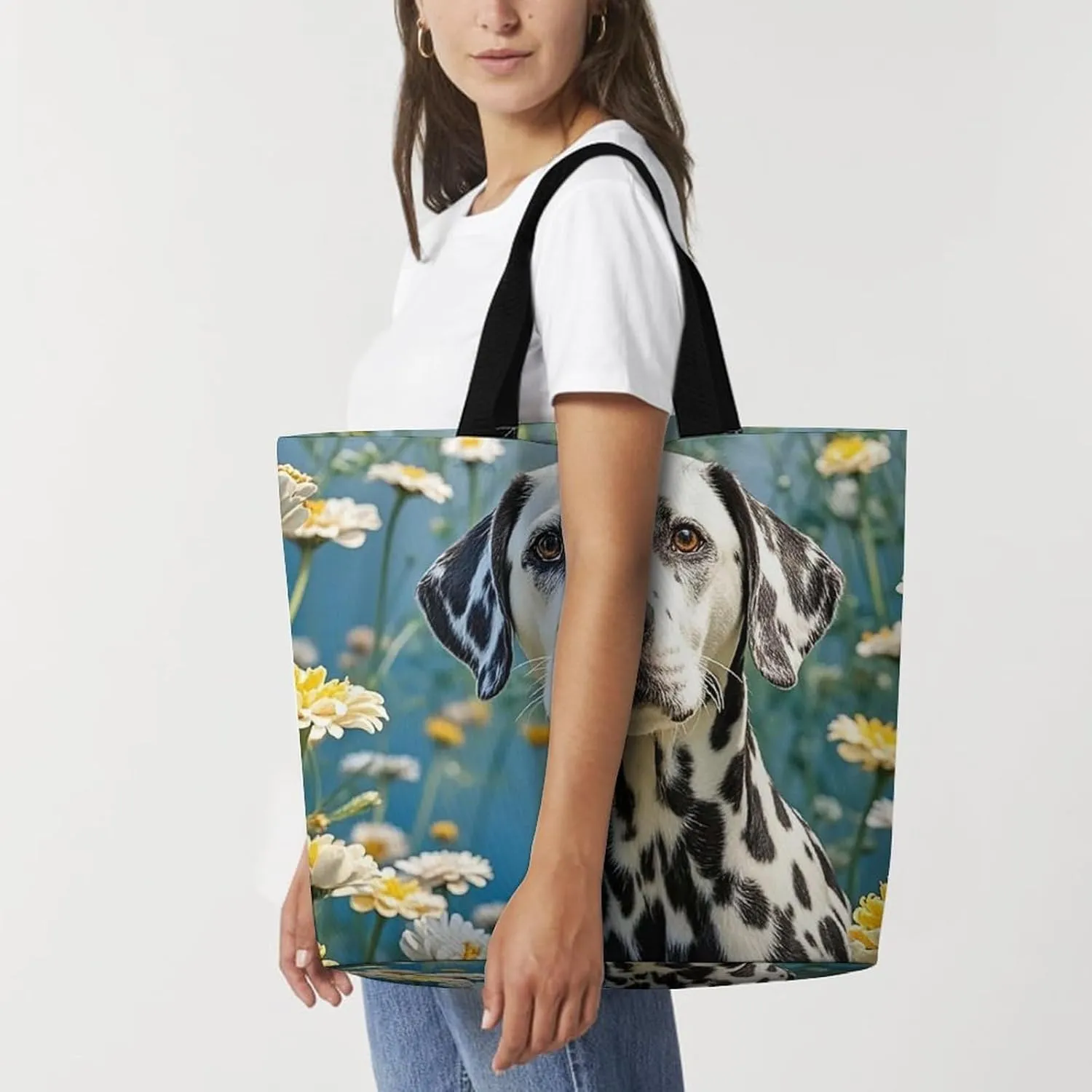 Angel with Blue Wings Tote Bags, Reusable Grocery Bags, Large Shopping Bag, Shoulder Bag for Women