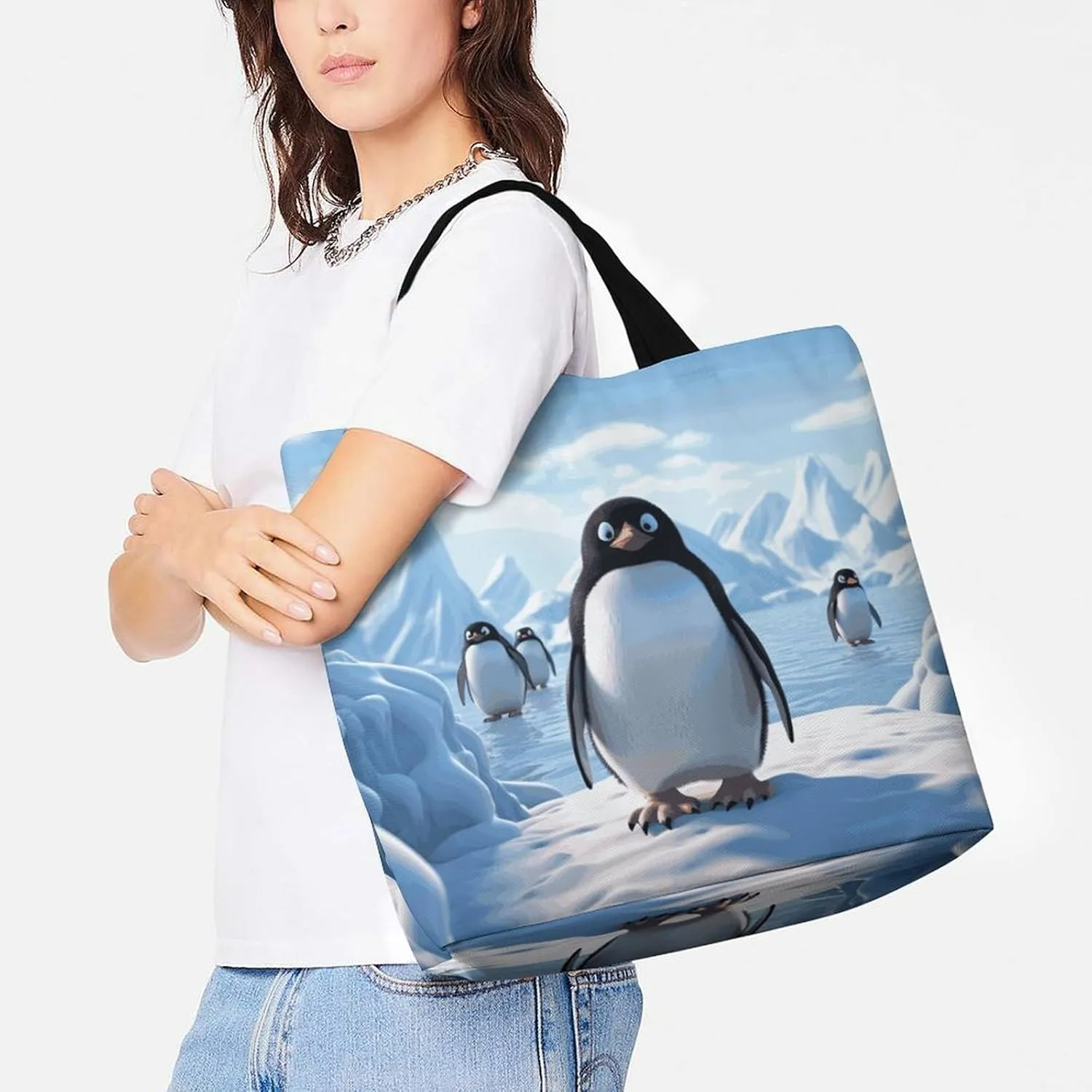 Angel with Blue Wings Tote Bags, Reusable Grocery Bags, Large Shopping Bag, Shoulder Bag for Women