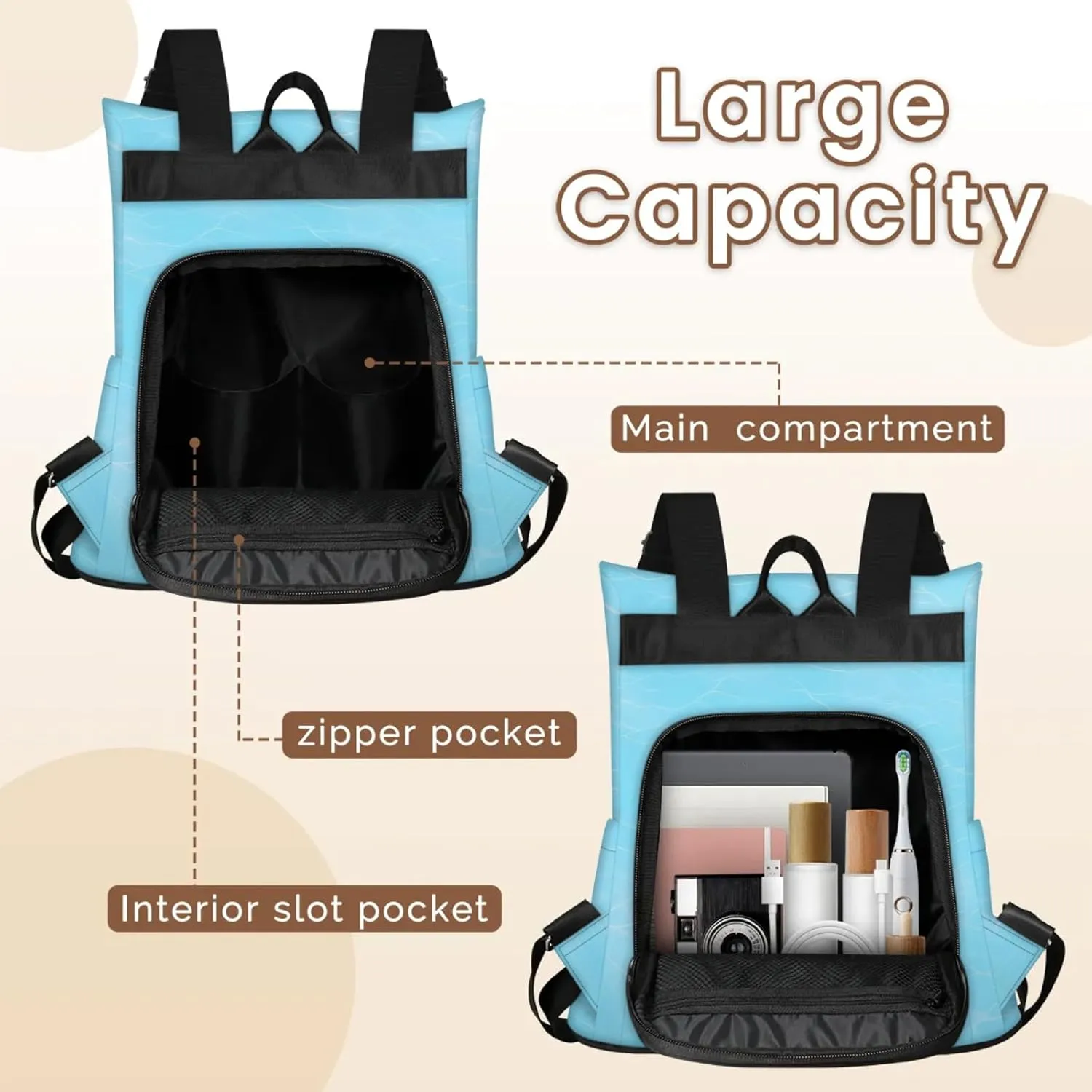 Anti-Theft Backpack for Women Blue Sea Water Lightweight Mini Backpack Purse Small Travel Backpack with Secure Zipper Fashion Backpack Purses for Women Daily Use & Gifts