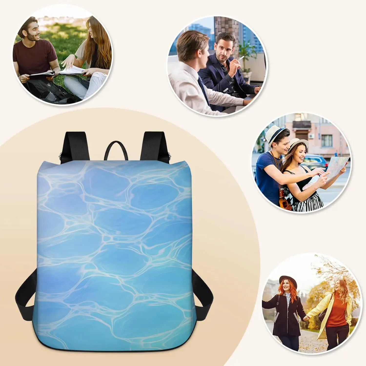 Anti-Theft Backpack for Women Geometric Sea Water Lightweight Mini Backpack Purse Small Travel Backpack with Secure Zipper Fashion Backpack Purses for Women Daily Use & Gifts