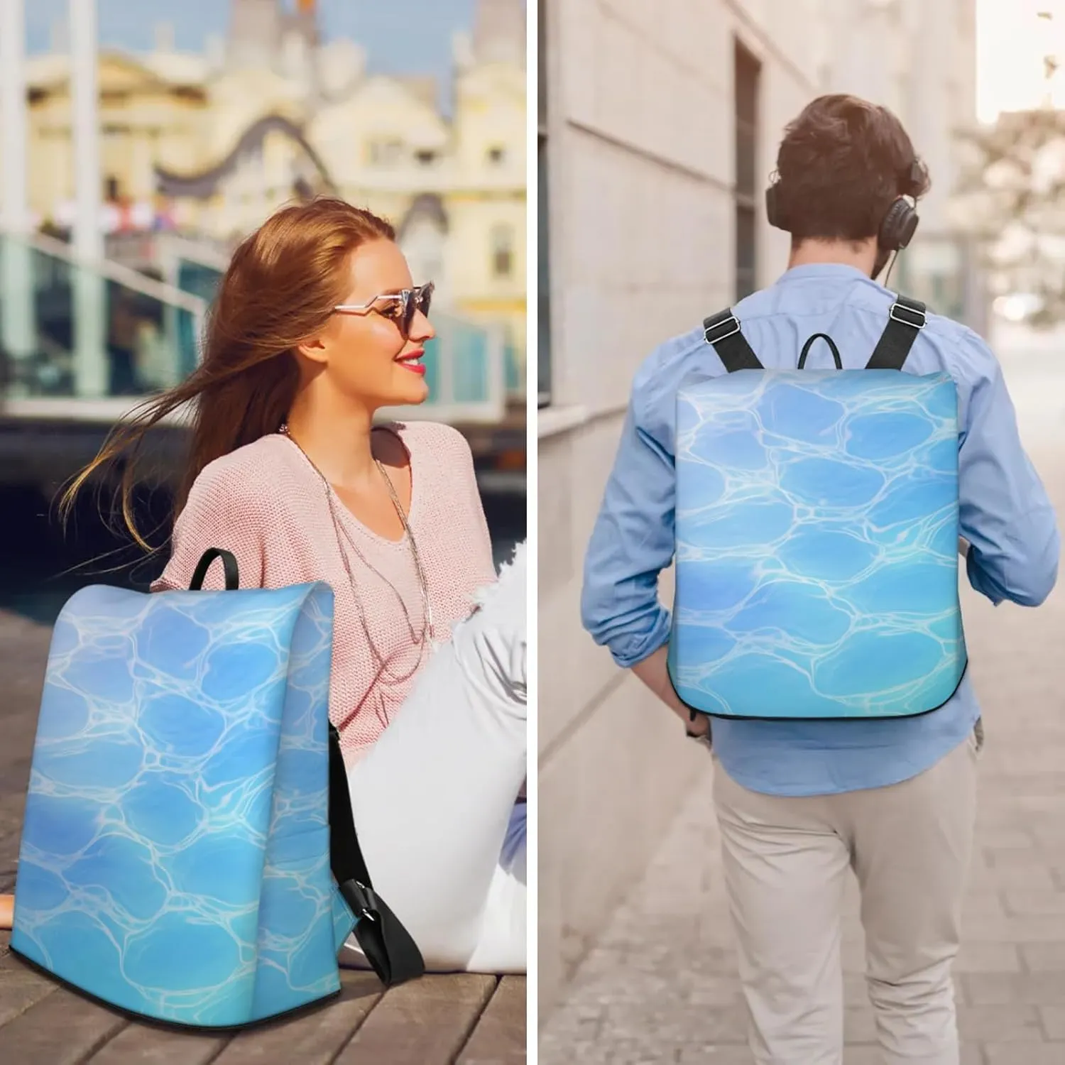 Anti-Theft Backpack for Women Geometric Sea Water Lightweight Mini Backpack Purse Small Travel Backpack with Secure Zipper Fashion Backpack Purses for Women Daily Use & Gifts