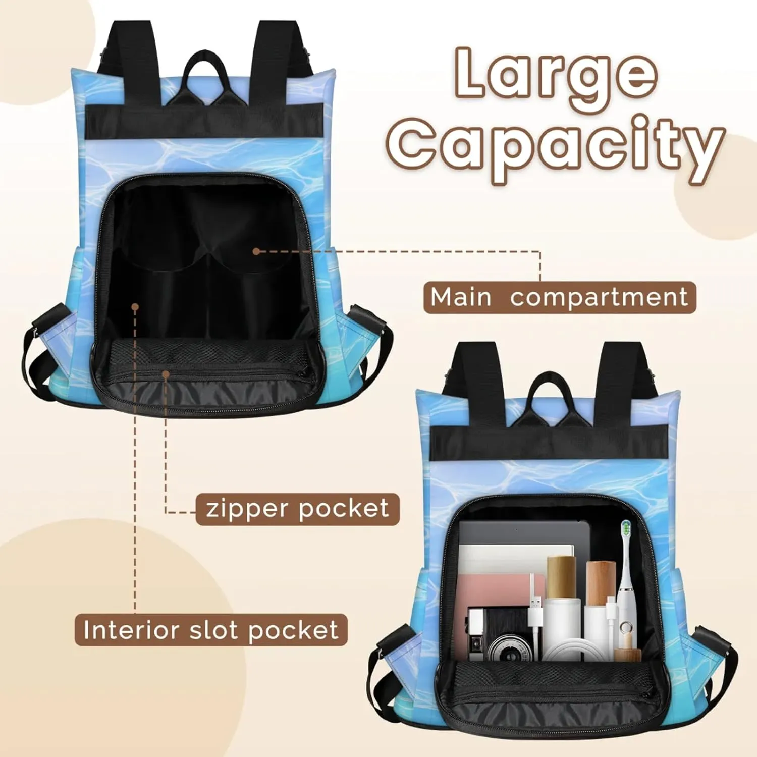 Anti-Theft Backpack for Women Geometric Sea Water Lightweight Mini Backpack Purse Small Travel Backpack with Secure Zipper Fashion Backpack Purses for Women Daily Use & Gifts