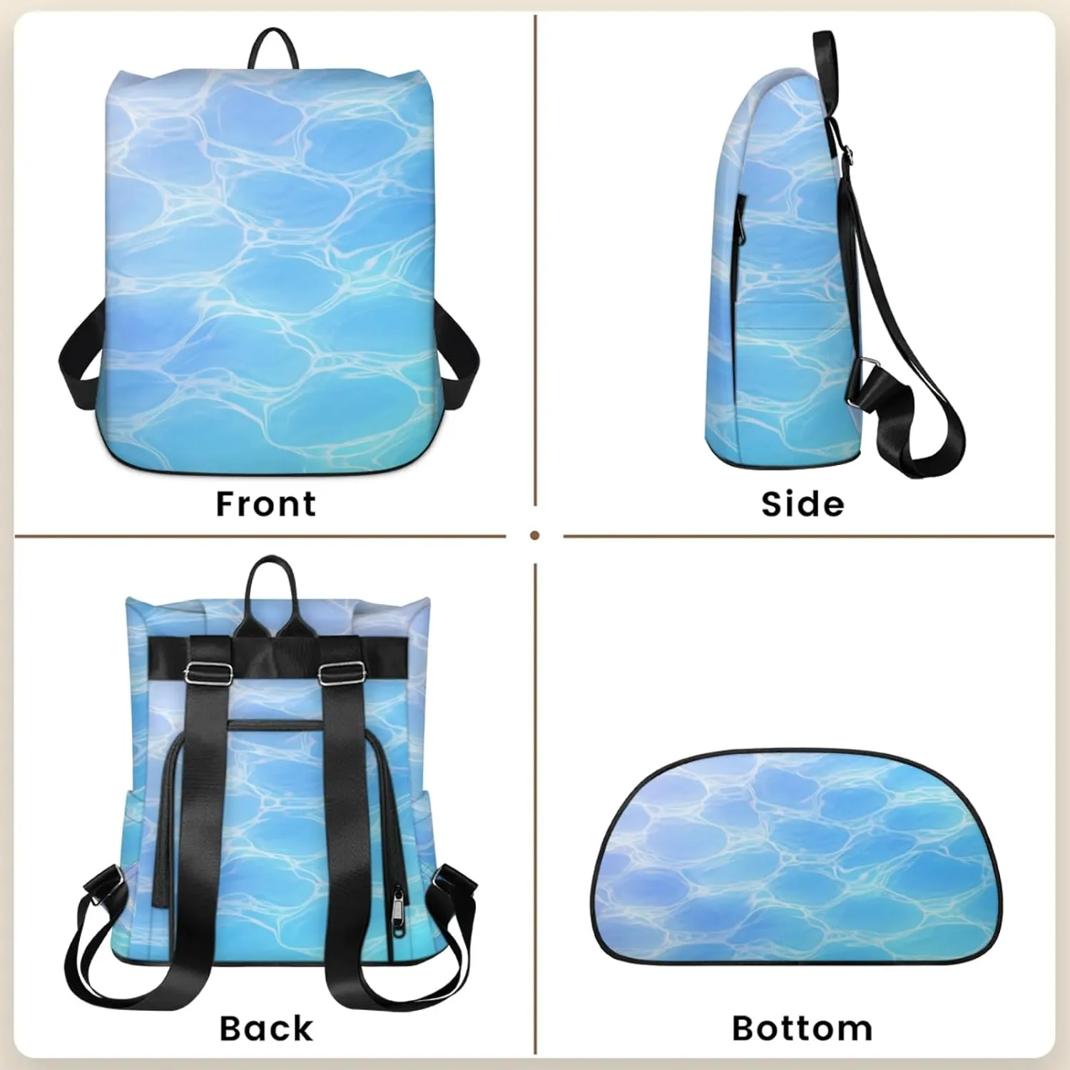 Anti-Theft Backpack for Women Geometric Sea Water Lightweight Mini Backpack Purse Small Travel Backpack with Secure Zipper Fashion Backpack Purses for Women Daily Use & Gifts