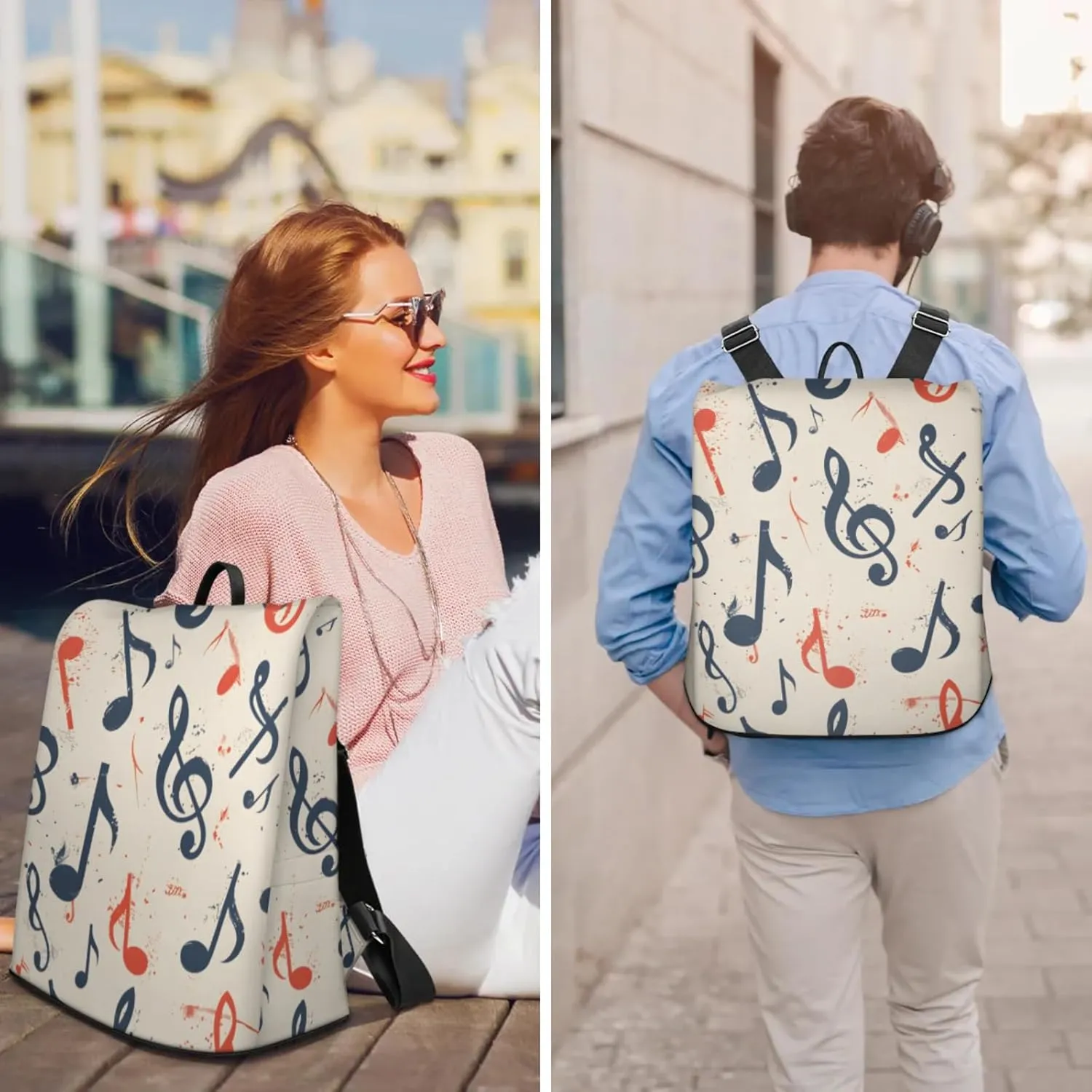 Anti-Theft Backpack for Women Musical Notes Rhythm Lightweight Mini Backpack Purse Small Travel Backpack with Secure Zipper Fashion Backpack Purses for Women Daily Use & Gifts
