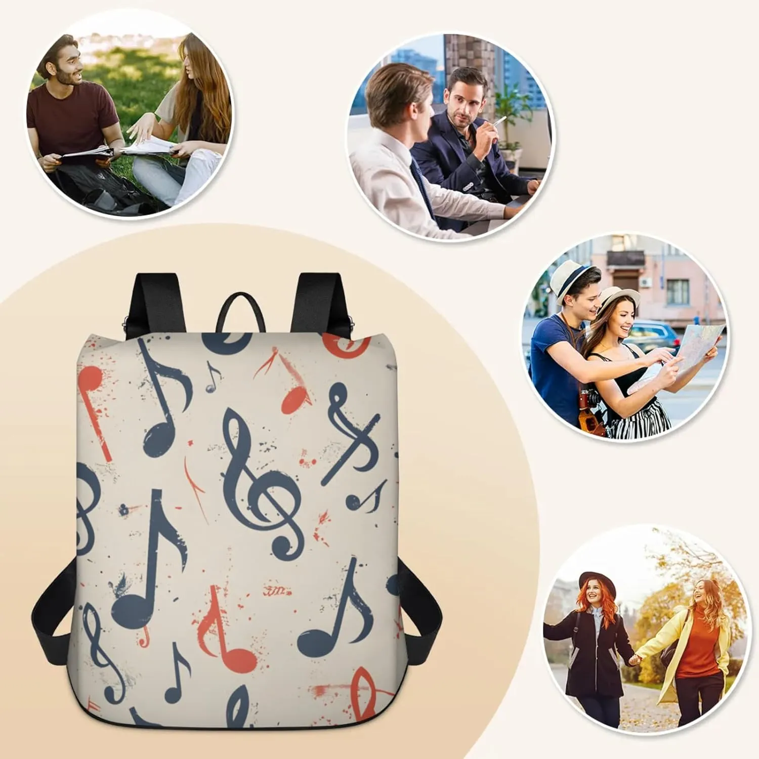 Anti-Theft Backpack for Women Musical Notes Rhythm Lightweight Mini Backpack Purse Small Travel Backpack with Secure Zipper Fashion Backpack Purses for Women Daily Use & Gifts