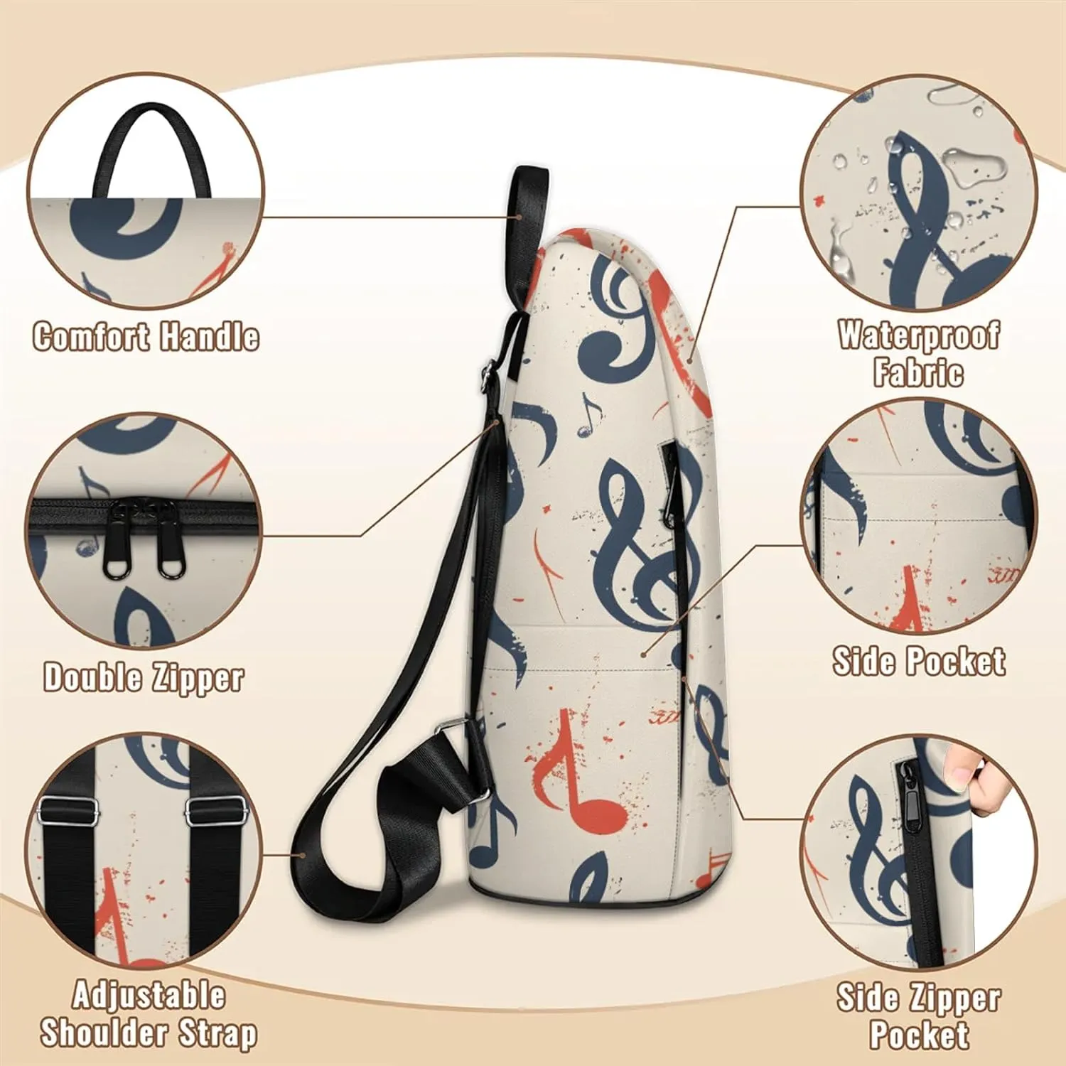 Anti-Theft Backpack for Women Musical Notes Rhythm Lightweight Mini Backpack Purse Small Travel Backpack with Secure Zipper Fashion Backpack Purses for Women Daily Use & Gifts