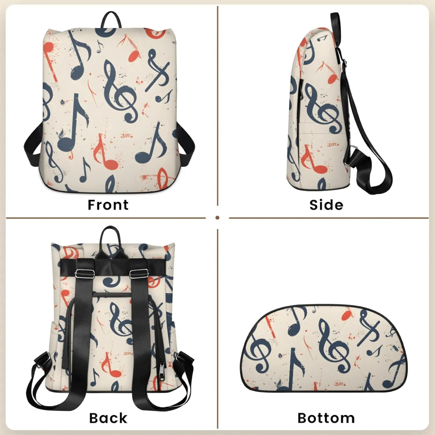 Anti-Theft Backpack for Women Musical Notes Rhythm Lightweight Mini Backpack Purse Small Travel Backpack with Secure Zipper Fashion Backpack Purses for Women Daily Use & Gifts