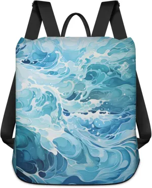 Anti-Theft Backpack for Women Turbulent Waves Lightweight Mini Backpack Purse Small Travel Backpack with Secure Zipper Fashion Backpack Purses for Women Daily Use & Gifts