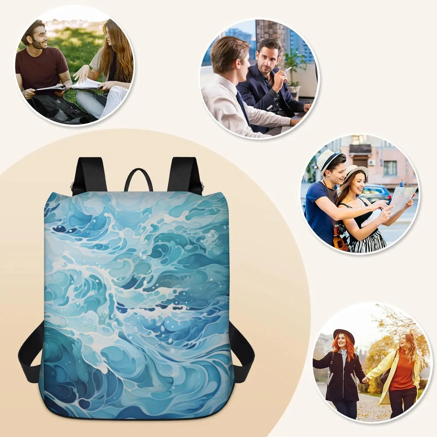 Anti-Theft Backpack for Women Turbulent Waves Lightweight Mini Backpack Purse Small Travel Backpack with Secure Zipper Fashion Backpack Purses for Women Daily Use & Gifts