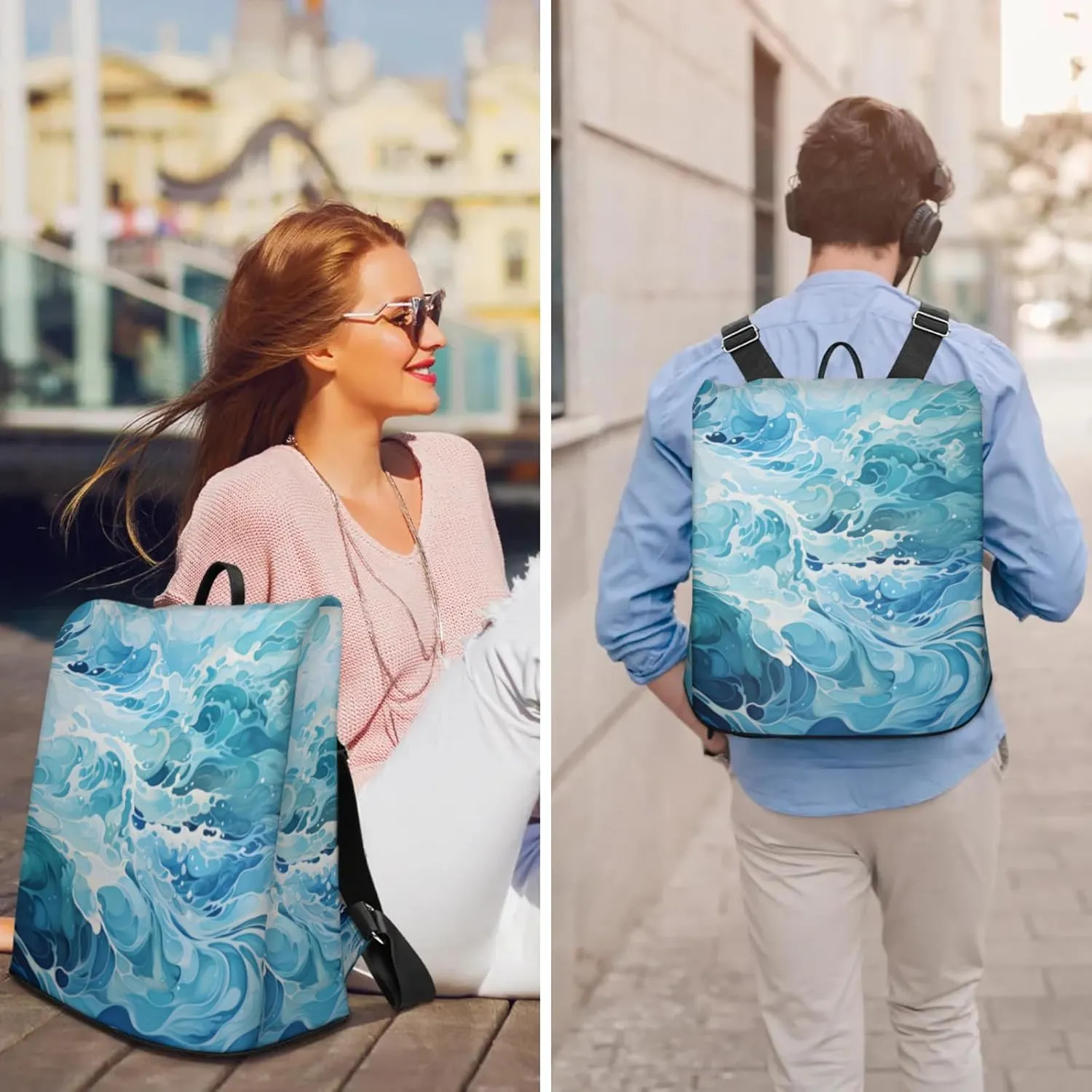 Anti-Theft Backpack for Women Turbulent Waves Lightweight Mini Backpack Purse Small Travel Backpack with Secure Zipper Fashion Backpack Purses for Women Daily Use & Gifts