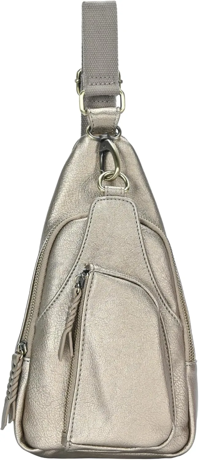 Antik Kraft Tasha Crossbody Sling (Metallic) | Vegan Leather Crossbody Bag for Women with 16-20" Strap | Sling Bags for Women with Durable Antique Brass Hardware | 7in x 2.5in x 12.5in |