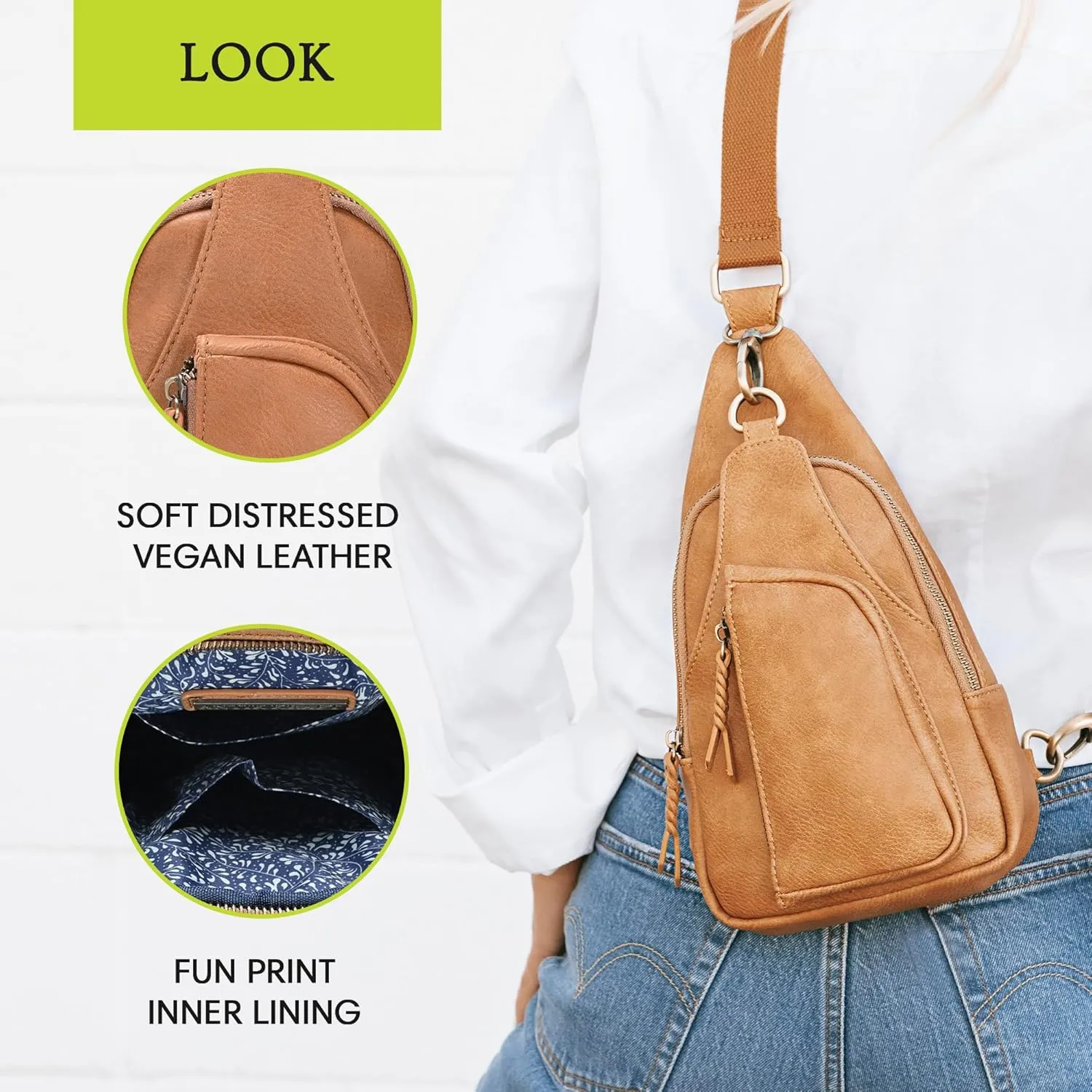 Antik Kraft Tasha Crossbody Sling (Metallic) | Vegan Leather Crossbody Bag for Women with 16-20" Strap | Sling Bags for Women with Durable Antique Brass Hardware | 7in x 2.5in x 12.5in |