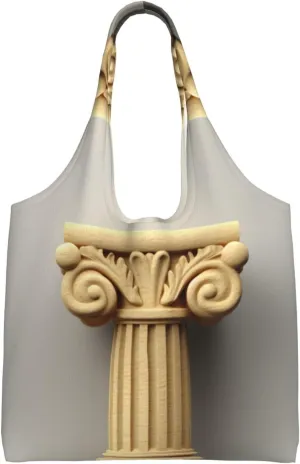 Antique Building with Roman Olive Branch and Greek Print Cute Lightweight Reusable Canvas Tote Bags Fit Activity Shopping Groceries