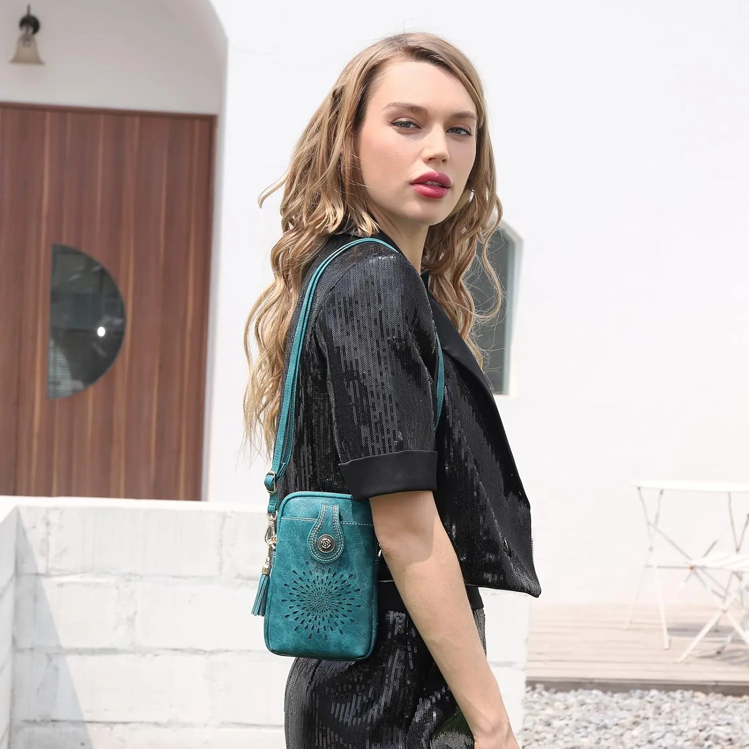 APHISON Small Crossbody Bags for Women, Lightweight Vegan Leather Cell Phone Purse, Cute Purses with Tassels