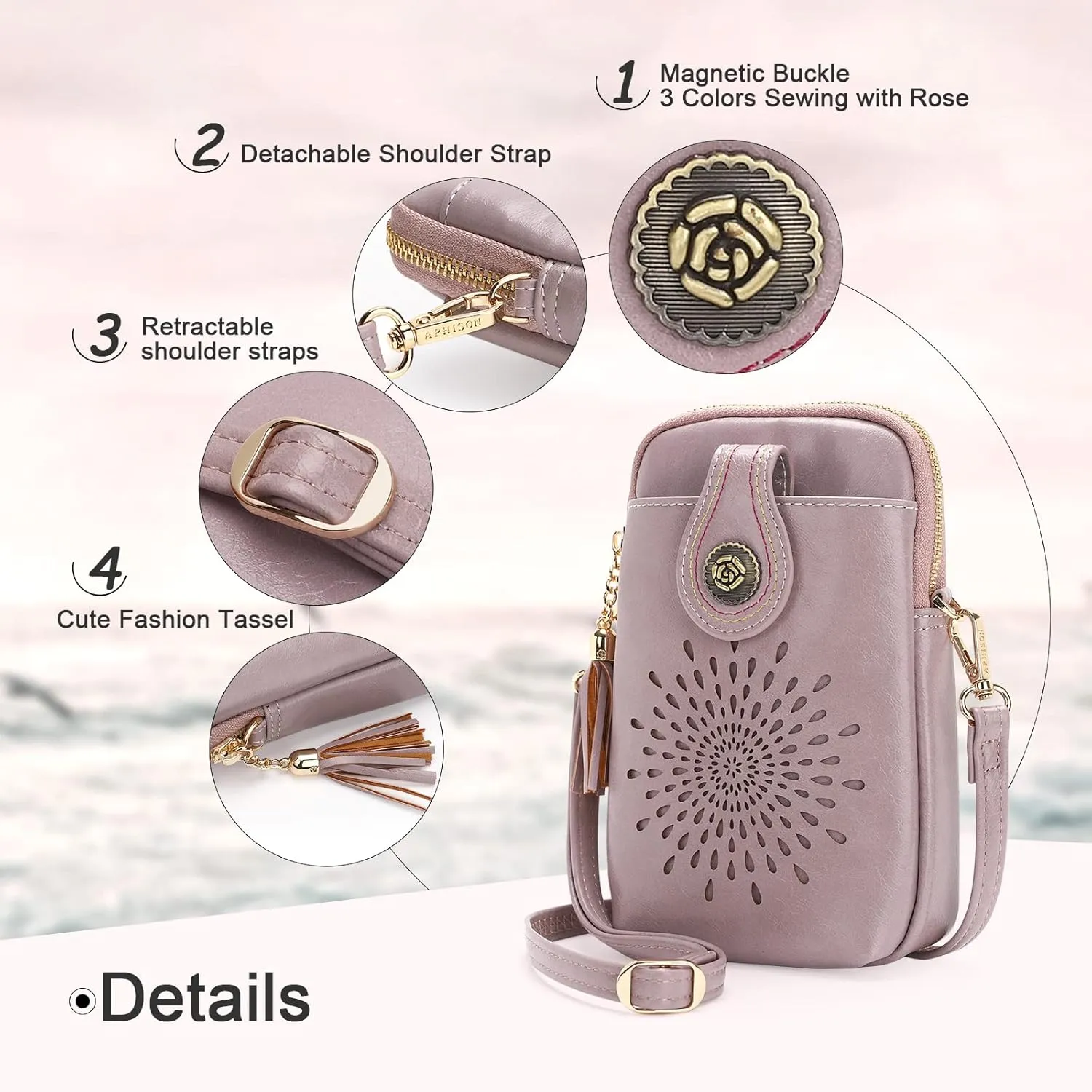 APHISON Small Crossbody Bags for Women, Lightweight Vegan Leather Cell Phone Purse, Cute Purses with Tassels