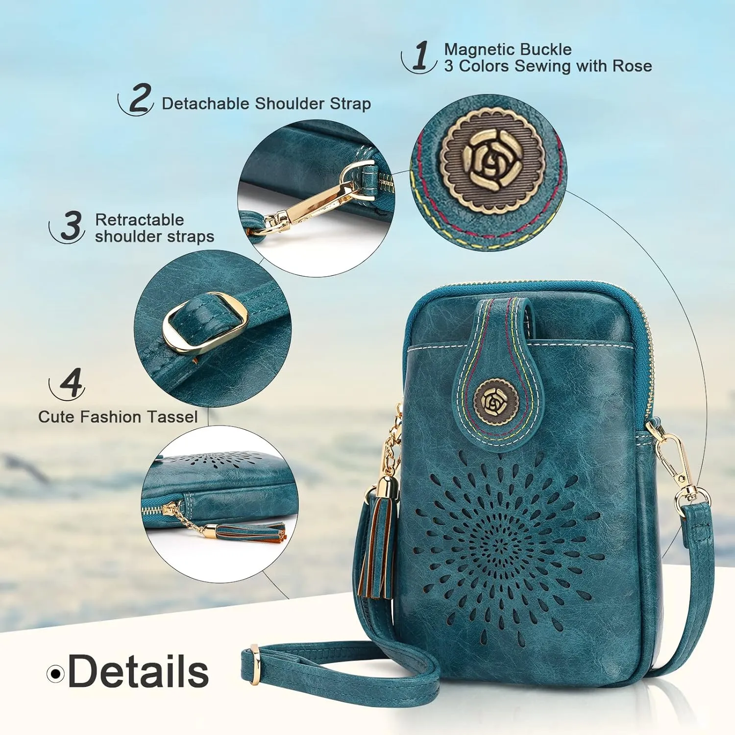 APHISON Small Crossbody Bags for Women, Lightweight Vegan Leather Cell Phone Purse, Cute Purses with Tassels