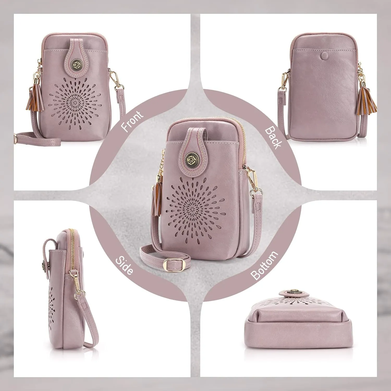 APHISON Small Crossbody Bags for Women, Lightweight Vegan Leather Cell Phone Purse, Cute Purses with Tassels