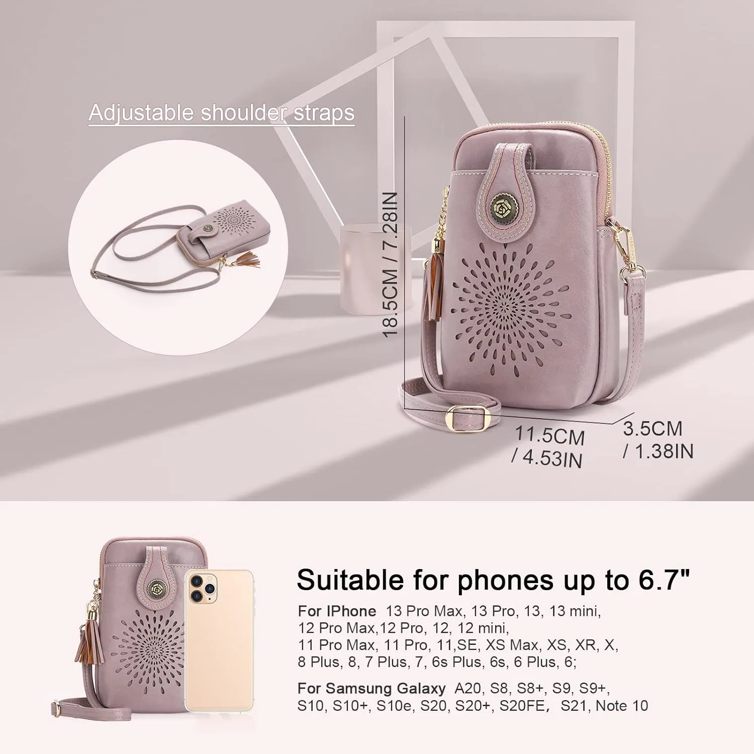 APHISON Small Crossbody Bags for Women, Lightweight Vegan Leather Cell Phone Purse, Cute Purses with Tassels