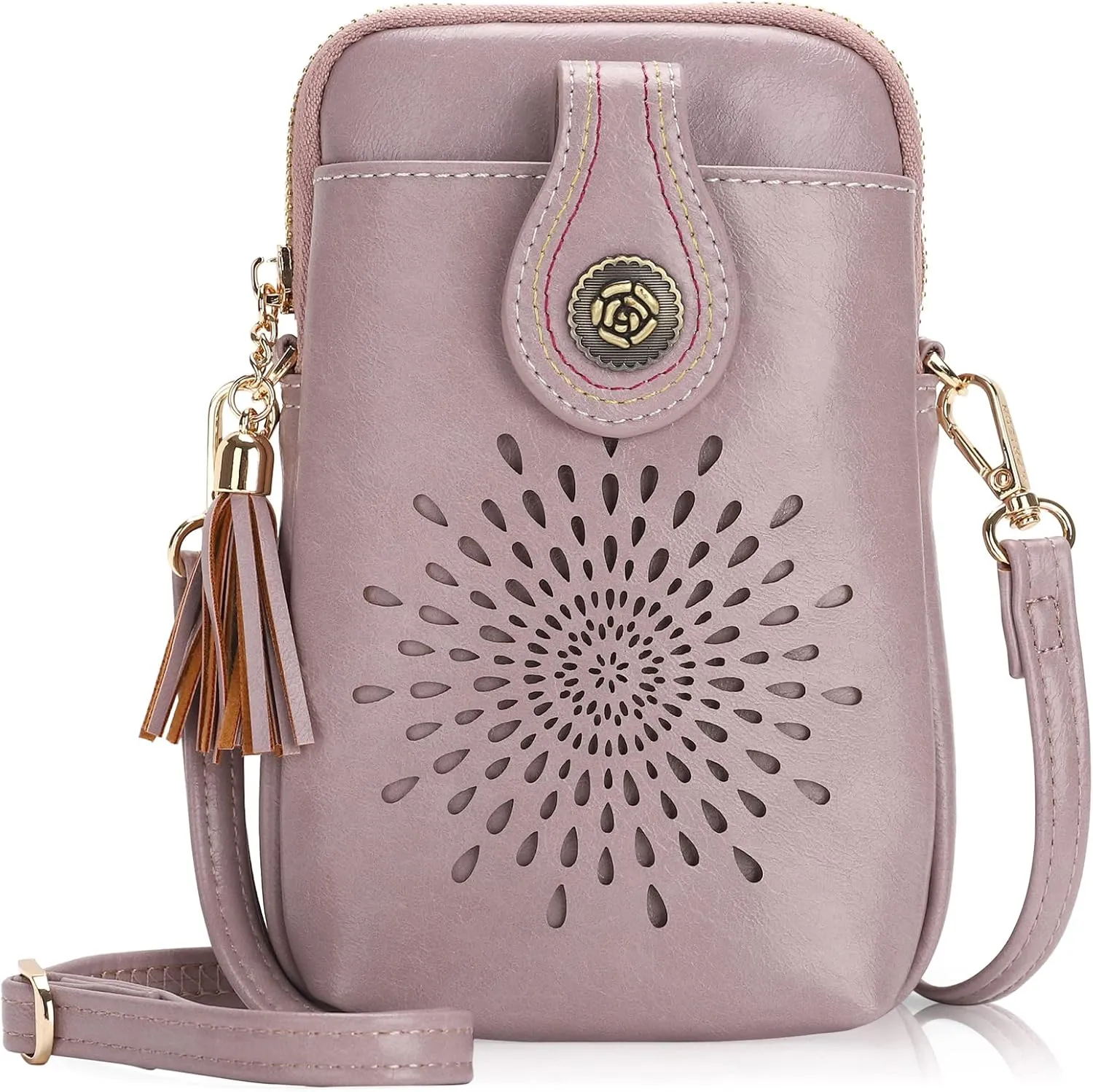 APHISON Small Crossbody Bags for Women, Lightweight Vegan Leather Cell Phone Purse, Cute Purses with Tassels