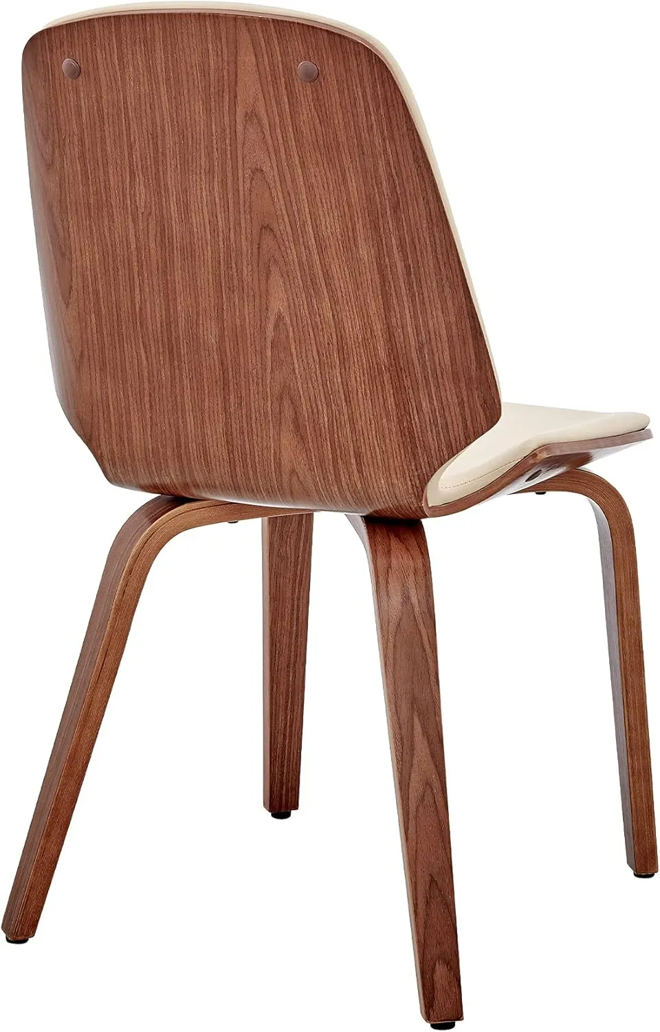 Armen Living Brinley Mid Century Modern Cream Faux Leather and Walnut Wood Dining Room Accent Side Chair for Kitchen Table Desk Vanity