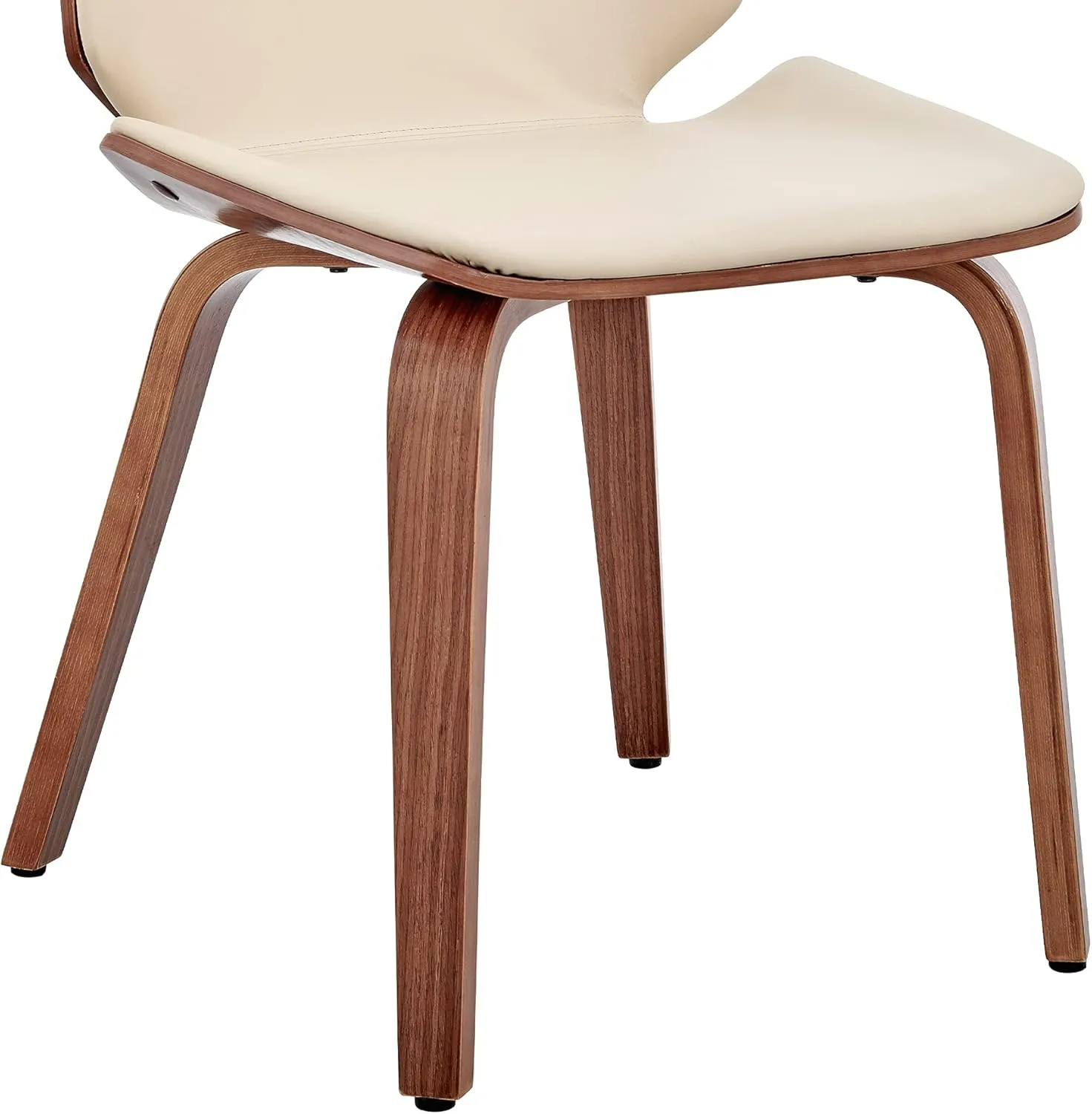 Armen Living Brinley Mid Century Modern Cream Faux Leather and Walnut Wood Dining Room Accent Side Chair for Kitchen Table Desk Vanity