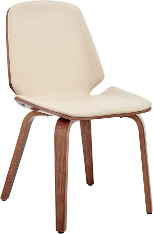 Armen Living Brinley Mid Century Modern Cream Faux Leather and Walnut Wood Dining Room Accent Side Chair for Kitchen Table Desk Vanity