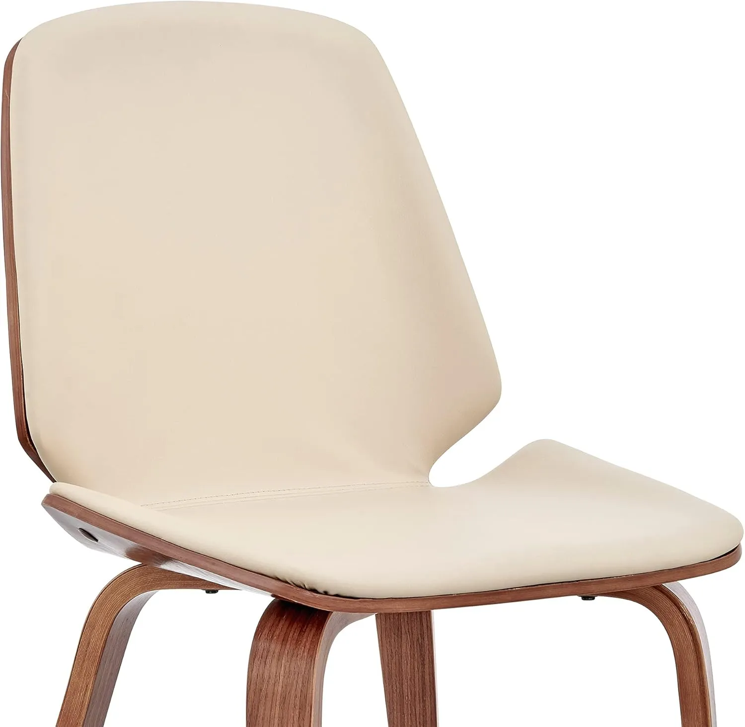 Armen Living Brinley Mid Century Modern Cream Faux Leather and Walnut Wood Dining Room Accent Side Chair for Kitchen Table Desk Vanity