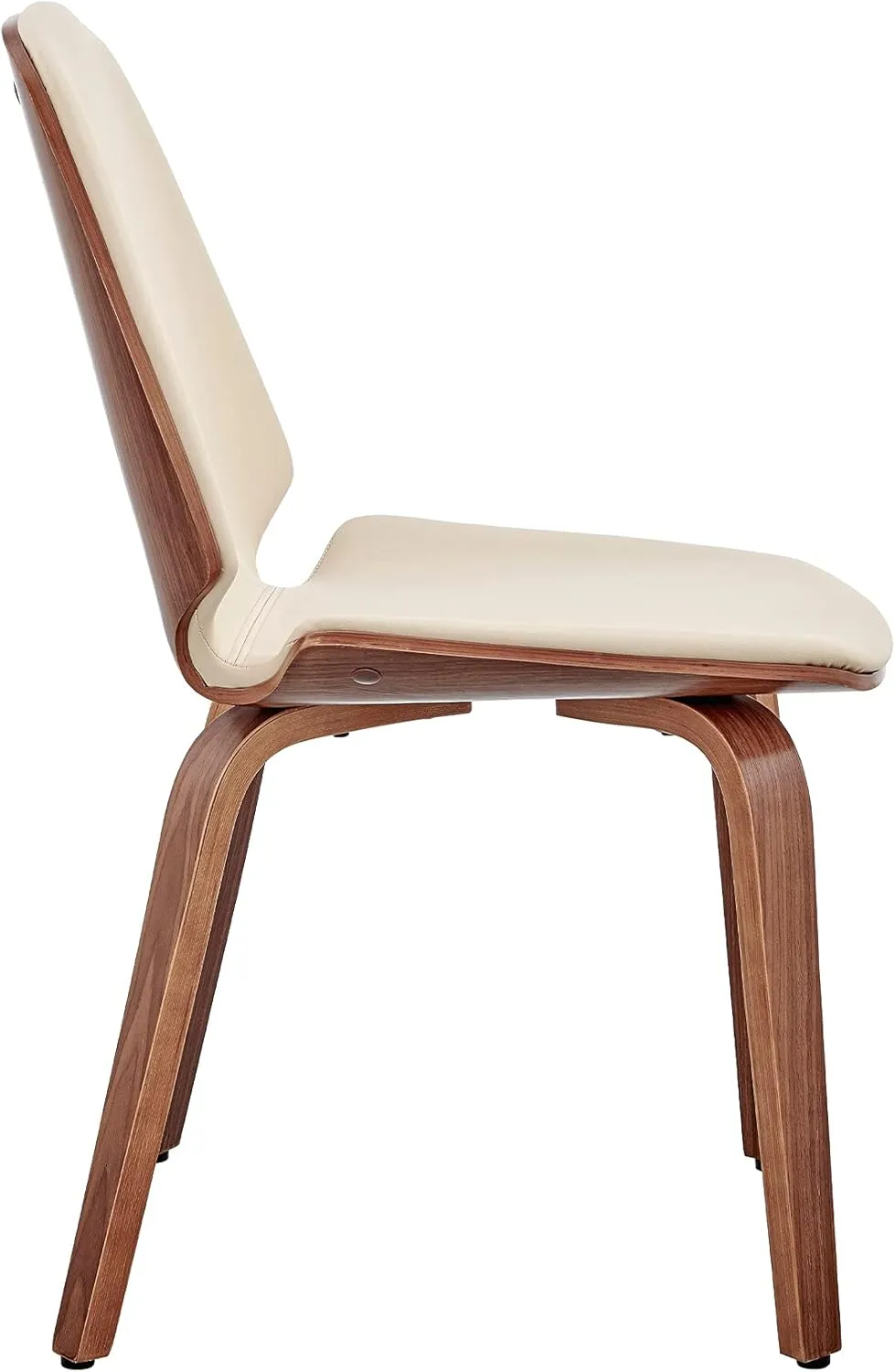 Armen Living Brinley Mid Century Modern Cream Faux Leather and Walnut Wood Dining Room Accent Side Chair for Kitchen Table Desk Vanity