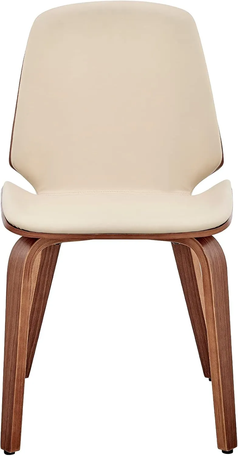 Armen Living Brinley Mid Century Modern Cream Faux Leather and Walnut Wood Dining Room Accent Side Chair for Kitchen Table Desk Vanity