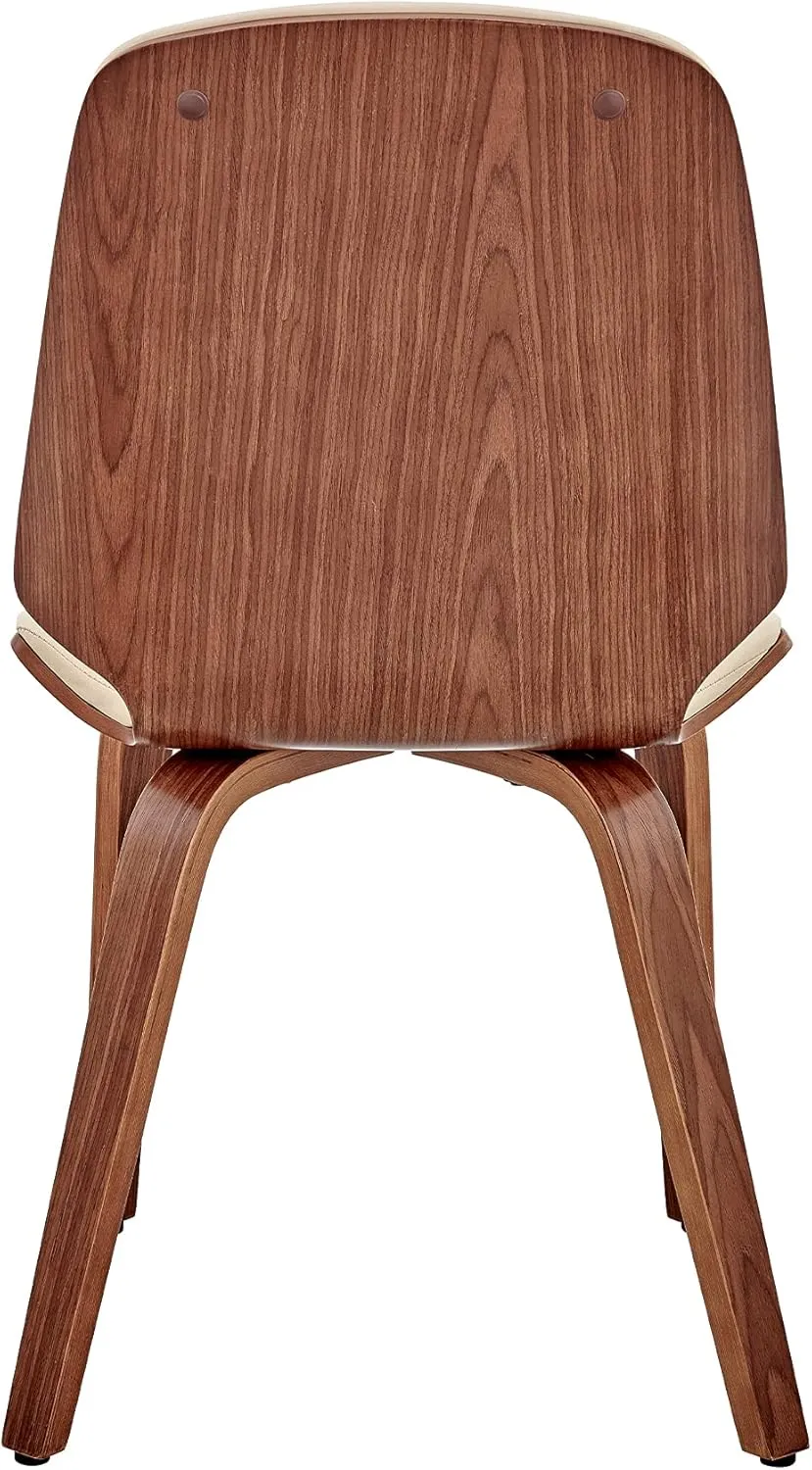 Armen Living Brinley Mid Century Modern Cream Faux Leather and Walnut Wood Dining Room Accent Side Chair for Kitchen Table Desk Vanity