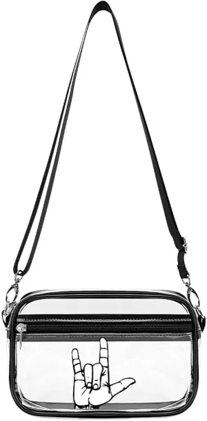 ASL American Sign Language I Love You Clear Purse Messenger Bag Crossbody Bags with Adjustable Shoulder Strap Front Pocket