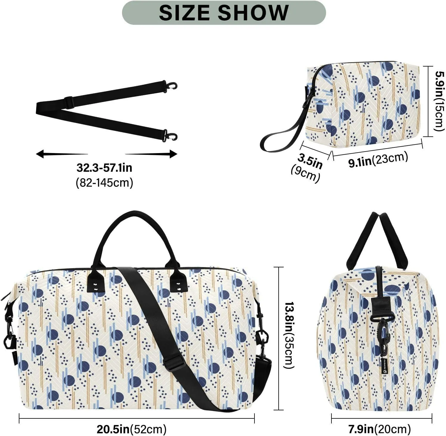Aslsiy Travel Duffel Bags for Women Abstract Geometric Dots Sports Duffel Bags Lines Weekender Bags Gym Bag with Toiletry Bag Carry on Overnight Bag