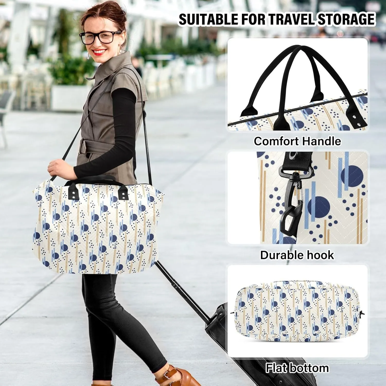 Aslsiy Travel Duffel Bags for Women Abstract Geometric Dots Sports Duffel Bags Lines Weekender Bags Gym Bag with Toiletry Bag Carry on Overnight Bag