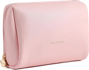 Aveniee Travel Makeup Bag, Large Toiletry Bag for Women, Vegan Leather Travel Pouches Case, Make Up Bag for Travel Essentials Brushes, Cosmetic Bag Purse Organizer with Divider and Gold Zippers(Pink)