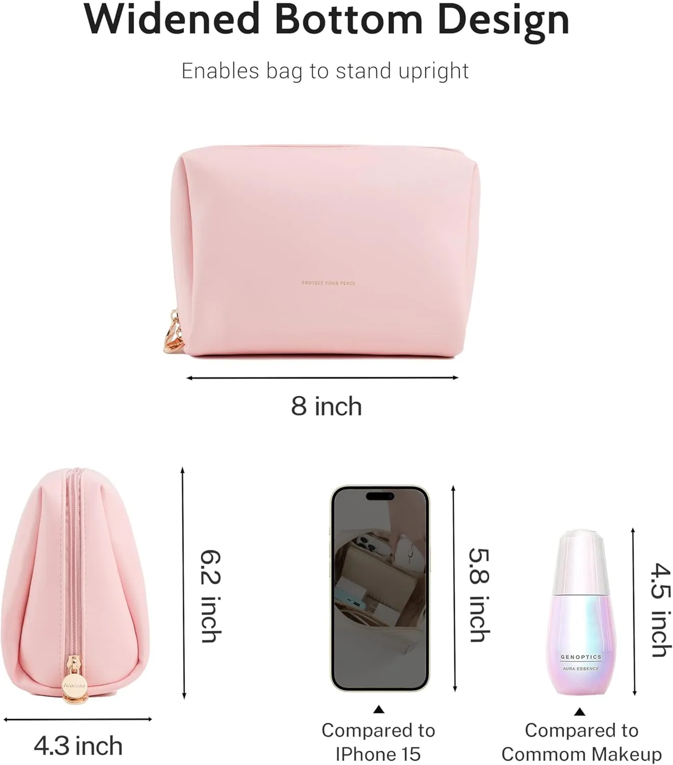 Aveniee Travel Makeup Bag, Large Toiletry Bag for Women, Vegan Leather Travel Pouches Case, Make Up Bag for Travel Essentials Brushes, Cosmetic Bag Purse Organizer with Divider and Gold Zippers(Pink)