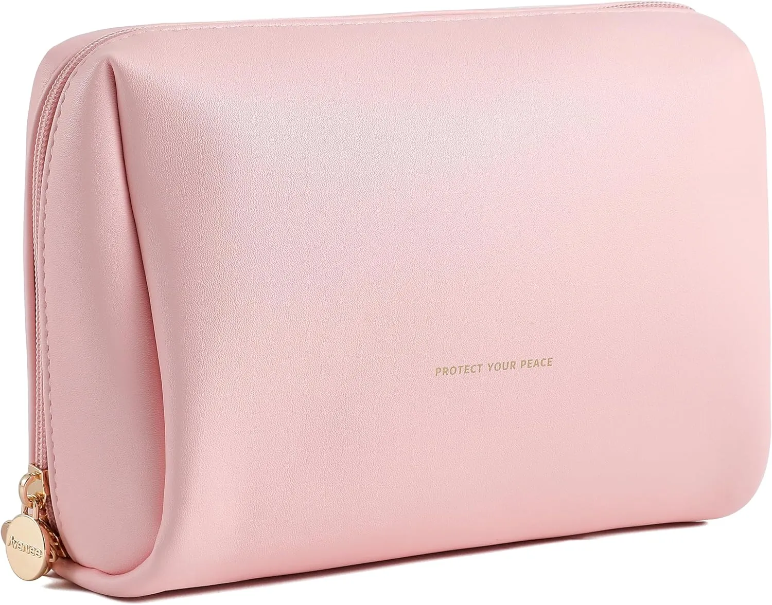 Aveniee Travel Makeup Bag, Large Toiletry Bag for Women, Vegan Leather Travel Pouches Case, Make Up Bag for Travel Essentials Brushes, Cosmetic Bag Purse Organizer with Divider and Gold Zippers(Pink)