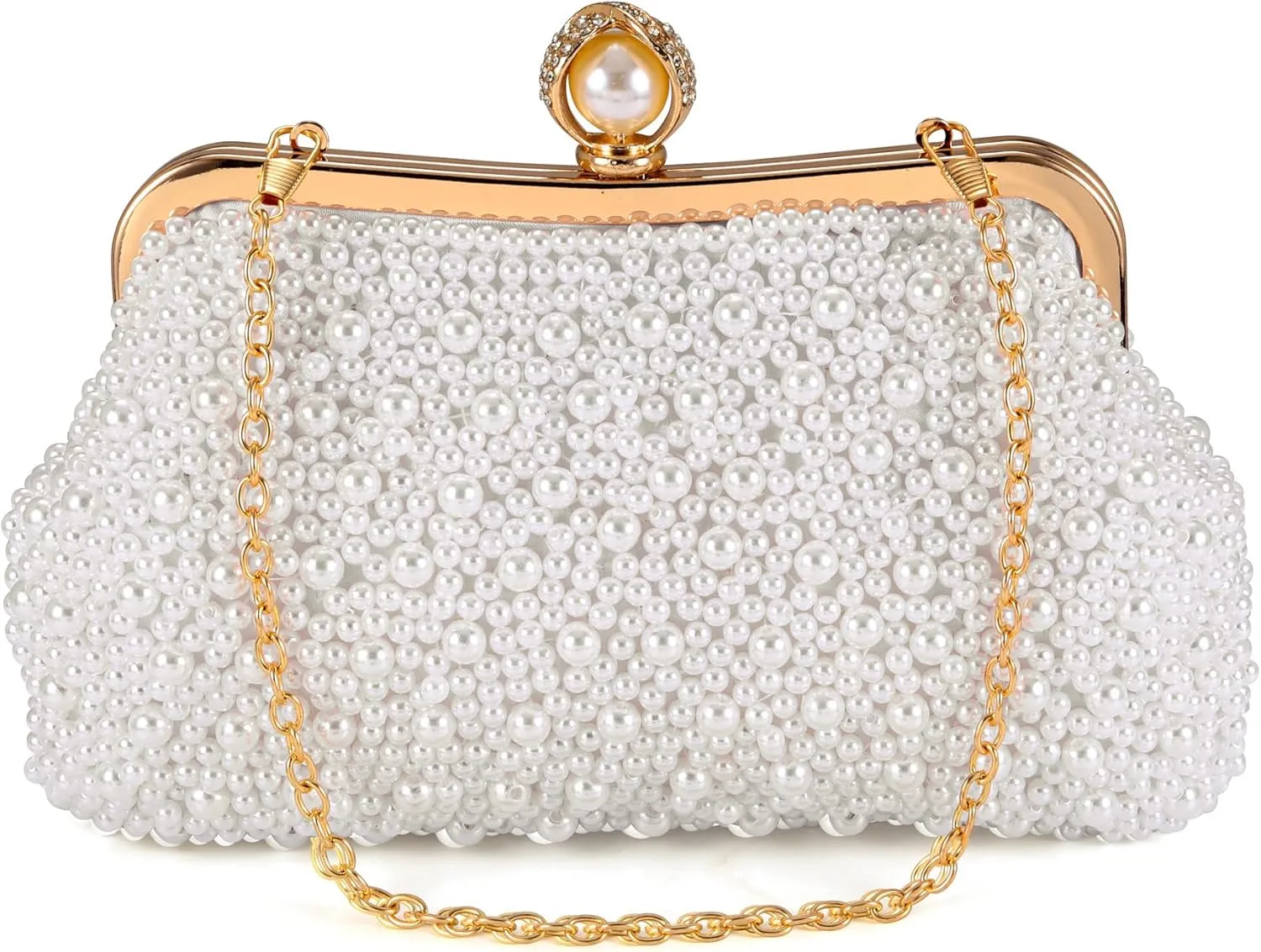 Ayliss Pearl Clutch Purses for Women Wedding Bridal Evening Small Clutch Crossbody Handbag Full Beaded Parites Prom
