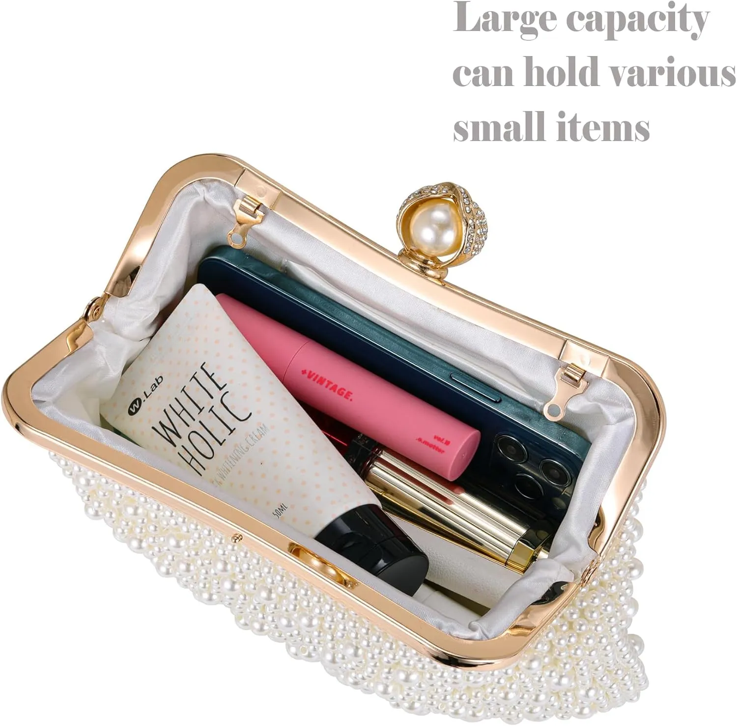 Ayliss Pearl Clutch Purses for Women Wedding Bridal Evening Small Clutch Crossbody Handbag Full Beaded Parites Prom