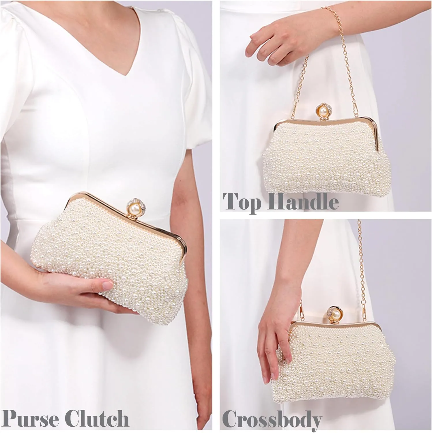 Ayliss Pearl Clutch Purses for Women Wedding Bridal Evening Small Clutch Crossbody Handbag Full Beaded Parites Prom