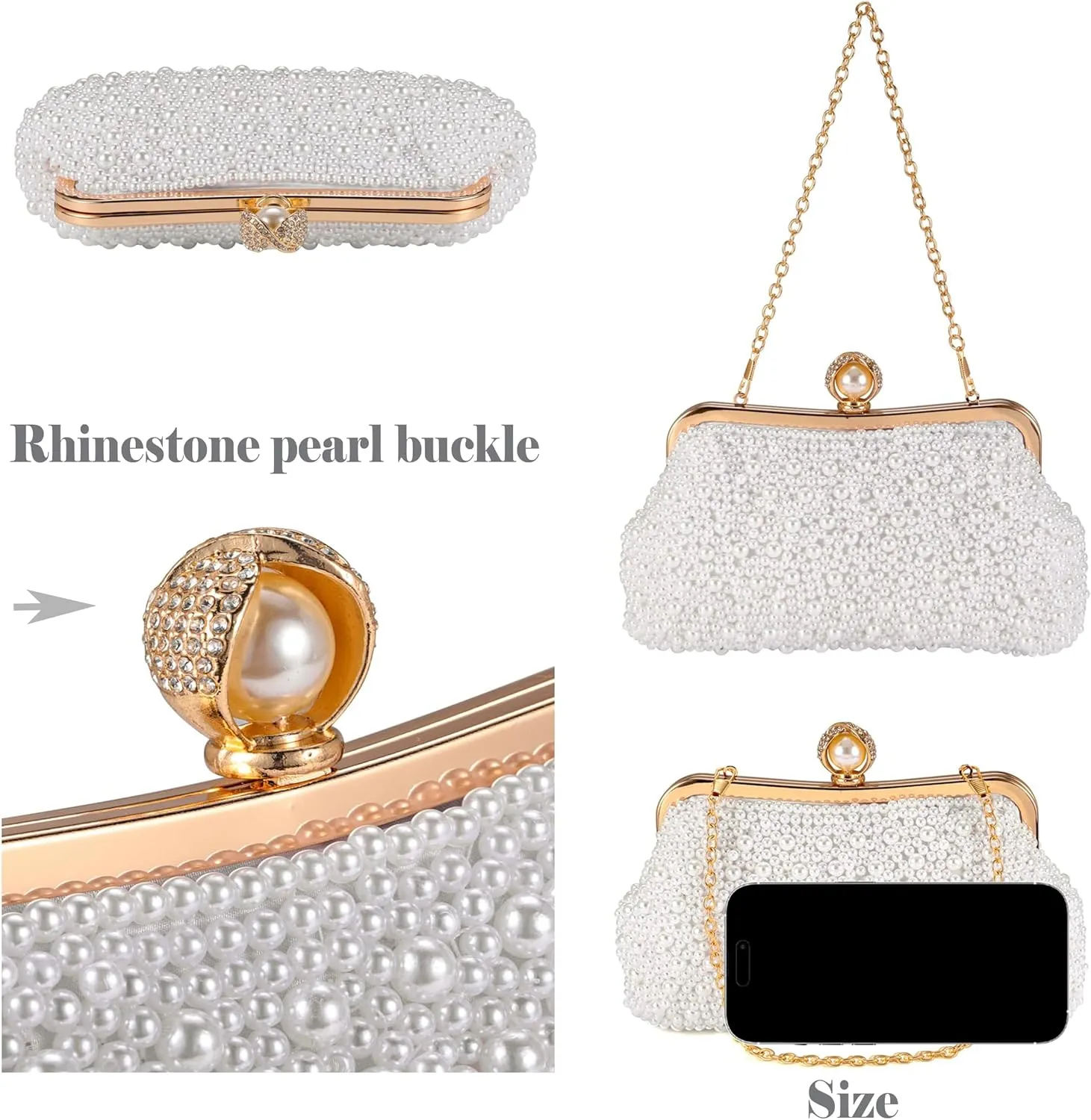 Ayliss Pearl Clutch Purses for Women Wedding Bridal Evening Small Clutch Crossbody Handbag Full Beaded Parites Prom
