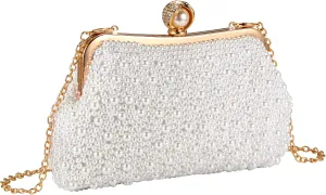 Ayliss Pearl Clutch Purses for Women Wedding Bridal Evening Small Clutch Crossbody Handbag Full Beaded Parites Prom