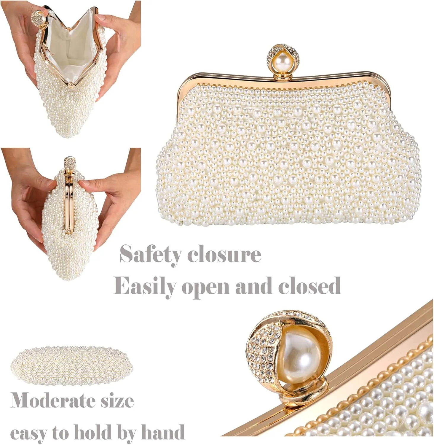 Ayliss Pearl Clutch Purses for Women Wedding Bridal Evening Small Clutch Crossbody Handbag Full Beaded Parites Prom