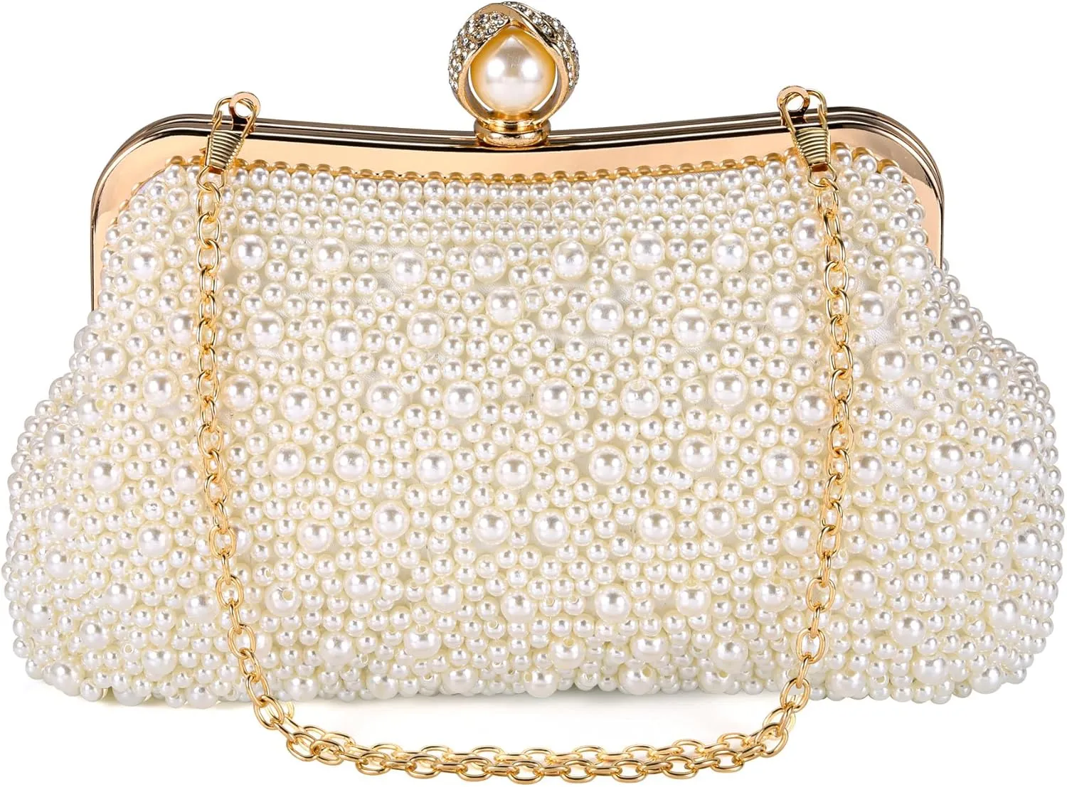Ayliss Pearl Clutch Purses for Women Wedding Bridal Evening Small Clutch Crossbody Handbag Full Beaded Parites Prom