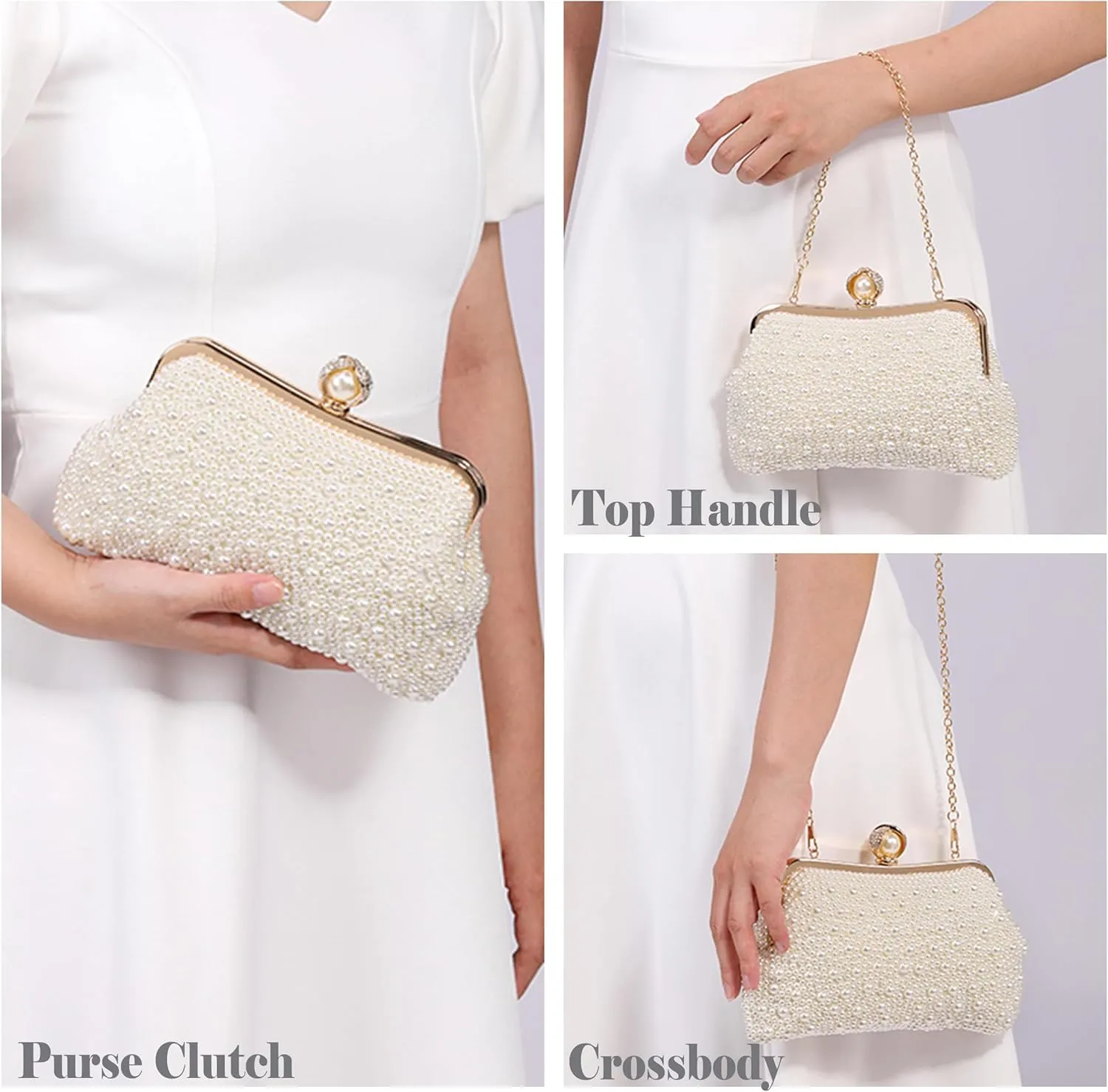 Ayliss Pearl Clutch Purses for Women Wedding Bridal Evening Small Clutch Crossbody Handbag Full Beaded Parites Prom