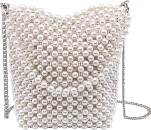 Ayliss Women Beaded Handbag Pearl Clutch Purse Evening Handbag Crossbody Bucket Pearl Tote Shoulder Bag Top-Handle Chain