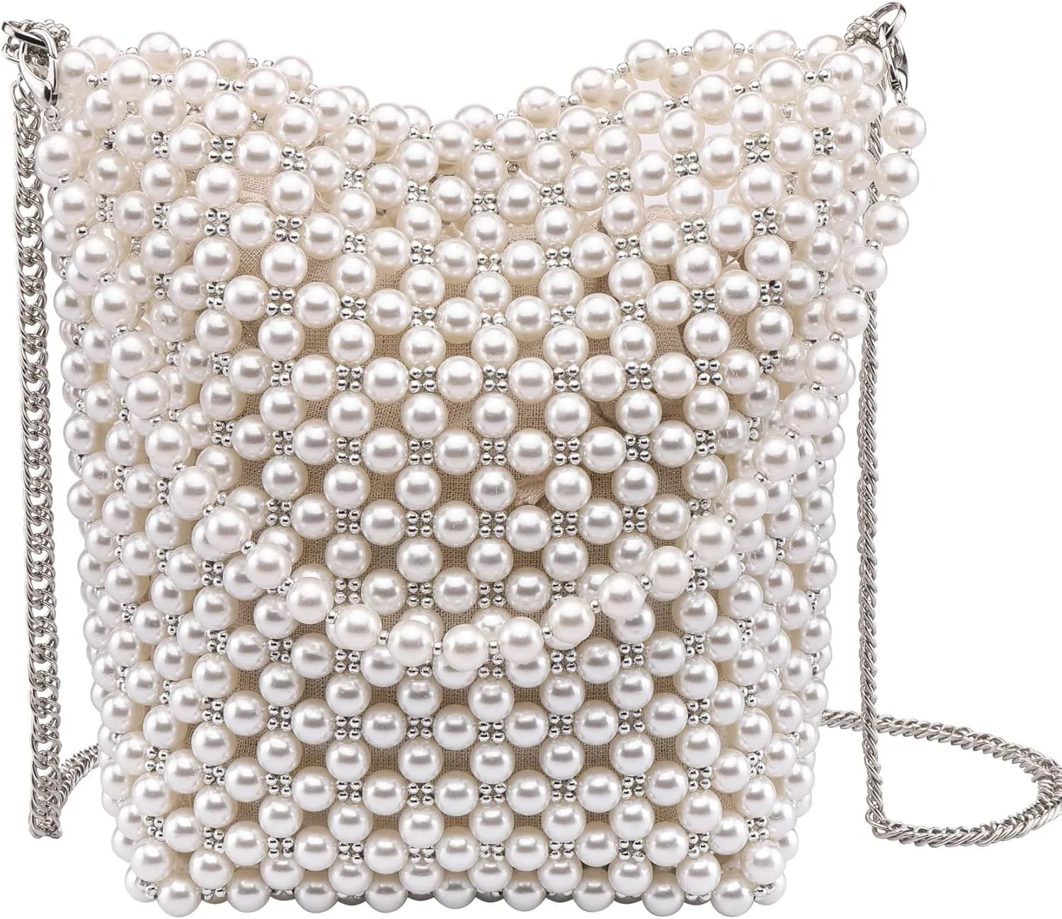 Ayliss Women Beaded Handbag Pearl Clutch Purse Evening Handbag Crossbody Bucket Pearl Tote Shoulder Bag Top-Handle Chain