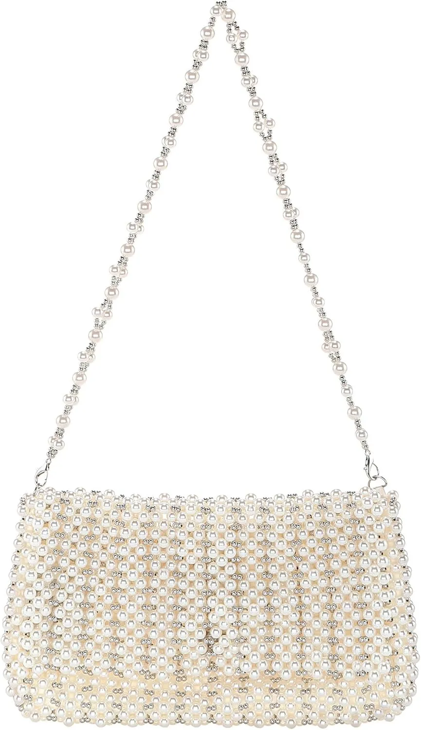 Ayliss Women Pearl Clutch Bag Crossbody Handbag Purse Beaded Evening Bag Shoulder Wedding Clutch Top-Handle Chain