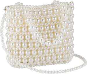 Ayliss Women Pearl Clutch Bag Crossbody Handbag Purse Beaded Evening Bag Shoulder Wedding Clutch Top-Handle Chain